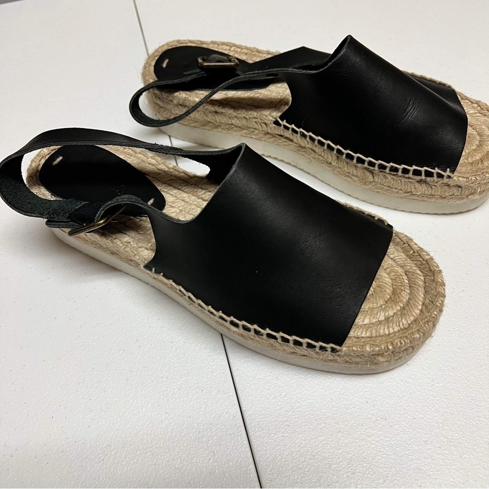 Soludos Black and Natural Platform Espadrille Sandals - Picture 2 of 7